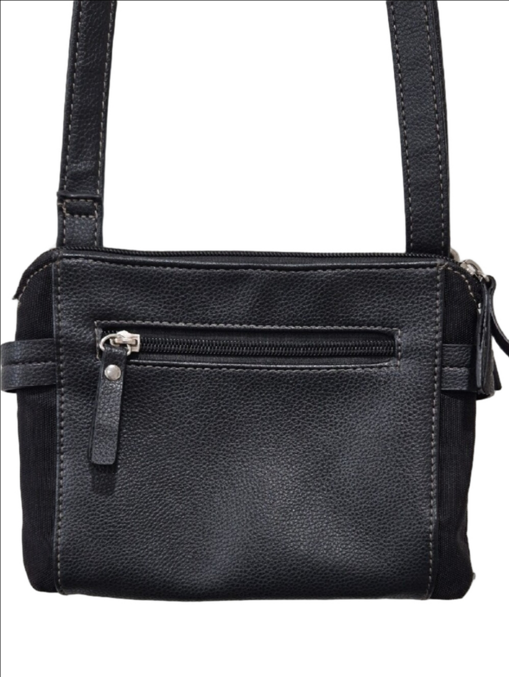 Roots 73 Black Pebbled Vegan Leather Crossbody Bag Triple Zip Multi-Pocket Purse - Picture 7 of 16